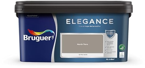 Bruguer ELEGANCE Pintura Monocapa ExtraMate, Paredes y Techos, Interior, Exterior protegido, Alta Durabilidad, UltraLavable, Resistente al Desgaste y Manchas Marrón Tierra 4L
