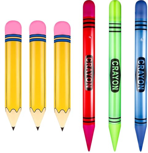 Grande Crayones Inflable, 6 Piezas Lápices Inflable, Decoración para la Vuelta al Cole Niños y Niñas, Lápiz Inflable Gigante para Escuelas, Aulas, Infantiles Fiestas Regalos (A)