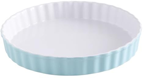 TAMUME Piatto profondo in porcellana per torta e pizza, teglia rotonda in ceramica e teglia per torta scanalata (25 cm blu)