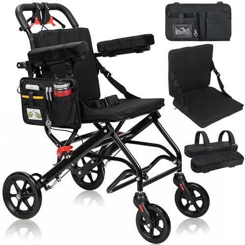 Transport Wheelchair Lightweight Foldable 19lbs Seat and Handle Reinforcement – Transfer Chair for Elderly and Disabled Supports 220lbs – Drive Wheelchairs for Adults, Silla De Ruedas para Adultos