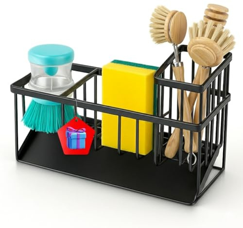 MARFRAND.Organizador Fregadero Cocina. Soporte Estropajo Fregadero con Porta Utensilios de Cocina. Organizador cocina. Incluye Dispensador de Jabon con Brocha y Esponja Magica