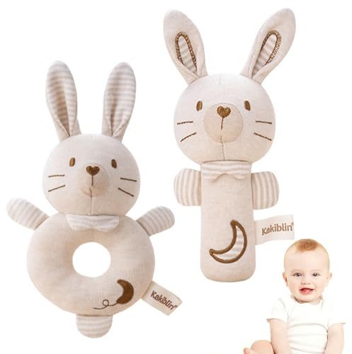 2 Pcs Soft Rattle Toys for Babies 0-6 Months,Baby Soft Rattle Sensory Toys,Plush Animal Hand Rattles Toys,Babies Sensory,Early Developmental Newborn Baby Birthday Gifts,Girls Boys Babies (Rabbit A2)