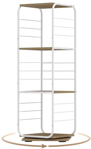COSTWAY Bibliotheque Etagere Tournante à 4 Niveaux, Tour de Livres Rotative à 360° avec Cadre en Métal, Étagère d'angle Compacte et Gain de Place, pour Maison, Bureau, Salon (Naturel)