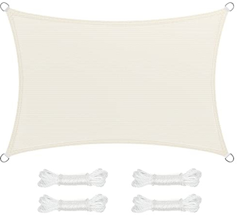 SONGMICS Sonnensegel 2 x 3 m, Sonnenschutz aus HDPE-Gewebe, luftdurchlässig, wasserdurchlässig, für Terrasse, Garten, Balkon, Camping, rechteckig, konkav, 2 m Seile, beige GSS23IVV1
