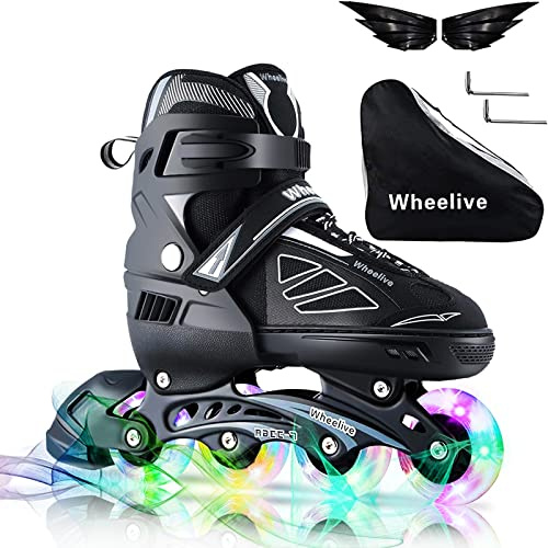 Wheelive Adjustable Inline Skates for Kids, Performance Roller Skates with Full Light Up Wheels Ideal for Boys, Girls, Beginners, Adults