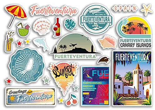 Pegatinas A5 de Fuerteventura Landmarks Vinilo Pegatinas - España Mapa Español Aeropuerto Sellos Skyline Flag Viajes Vacaciones Viaje Ciudad Viajes Scrapbooking equipaje #79103