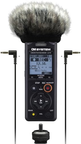 OM SYSTEM Enregistreur Audio LS-P5 Kit caméra vidéo y Compris bonnette Anti-Vent, Adaptateur de Sabot de Flash, câble Audio 3,5 mm, avec système Tresmic II à 3 Microphones, 16 GB, 37h