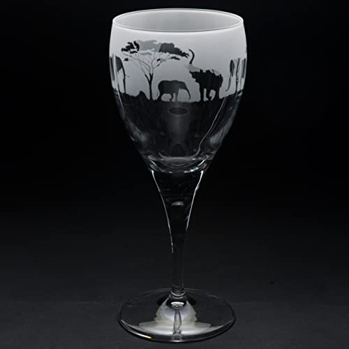 GLYPTIC Glass Art Elephant Hand Etched/Engraved Crystal Wine Glass