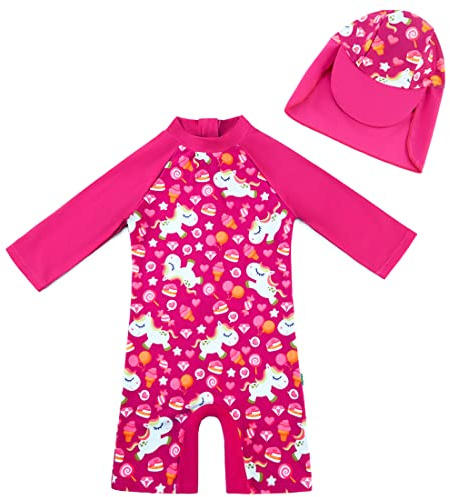 upandfast Costume da Bagno per Bambini con Protezione Solare a Maniche Lunghe ad Asciugatura Rapida(9-12 Mesi,Rosa)