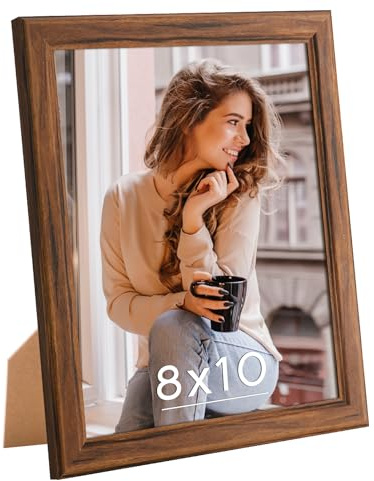 8x10 Wood Frames Set Brown, Natural Wooden 10x8in Picture Frames, Modern Golden 8 x 10inch Gallery Photo Pic Frame with HD Plexiglass, Horizontal Vertical Wall Mounting Tabletop Display 1Pcs