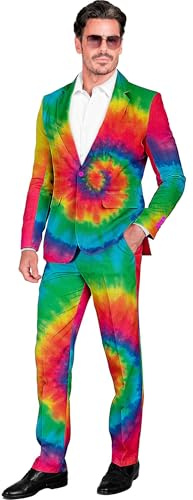 Widmann – Kostym för fest, modekostym, tie dye-mönster, jacka och byxor, neon, batik, showmen