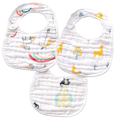 VICASKY Babylätzchen 3 Stück Mit Druckknöpfen Schnell Trocknend 8-lagige Baumwolle U-förmig Für Säuglinge Und Kleinkinder Niedliche Tiermotive Zum Füttern