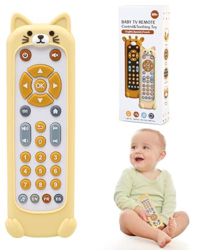 Ballery Mando Juguete para Bebés, Juguetes Música TV de Control, Mando TV Juguete Bebe con luz y Sonido, Juguetes Sensoriales para Bebés con Botones Multiformes para 1 2 Años(Gato)