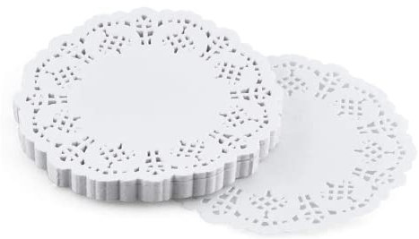 Lot de 150 Napperon en Papier Rond, Papier Rond en Dentelle Blanche 3,5 pouces pour mariage, anniversaire, gâteaux, desserts, vaisselle, décoration alimentaire