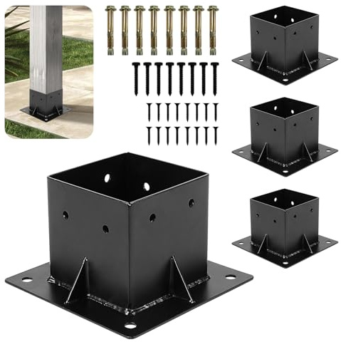 Soportes de base de poste de 4 x 4, 4 soportes de poste de cubierta para postes de 4 x 4 pulgadas (tamaño real de 3.6 x 3.6 pulgadas) soportes de poste de valla para cubierta, barandilla, buzón
