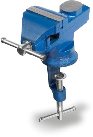 EBERTH Mini tornillo de banco con mordaza de mesa, giratorio 360°, tornillo de banco con 60 mm de ancho de mordaza, 70 mm máx. de ancho de sujeción, pequeño tornillo de banco de fundición y acero