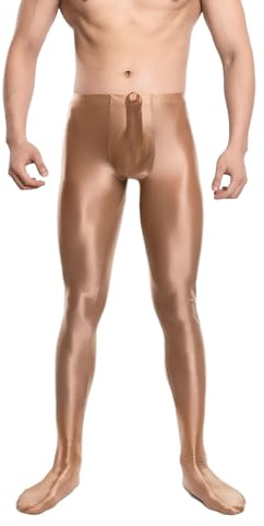 Sywiyi Herren Glänzende Strumpfhose Nylon Leggings mit Hülle Pantyhose Blickdicht Sporthose Unterwäsche Lingerie Sportkleidung Kaffee L