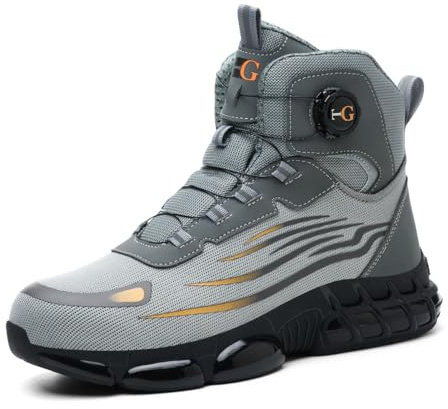 Mellowmiles Steel Toe Work Shoes for Men, CE Certified Safety Sneakers for Kitchen Restaurant Construction, Kevlar Puncture Resistant Lightweight Slip Resistant Shoes, Breathable Mid-Top Boots Grey