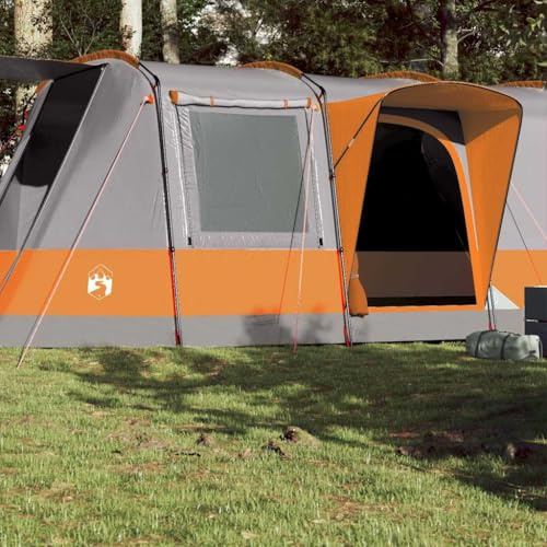 Tienda Túnel Impermeable 4 Personas, Material Poliéster 185T con PU, Diseño con Ventilación y Protección contra Insectos, Tenda Campismo,Color Gris y Naranja, 580x320x205 cm
