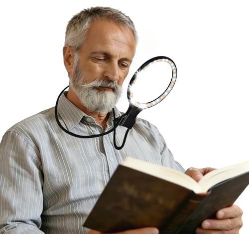 Lente di Ingrandimento per Lettura 10X, Lente Ingrandimento con Luce, 3 Modalità Illuminazione, Usabile da Tavolo Collo per Lettura Lavori Precisione Punto Croce Riparazioni, Regalo per Anziani