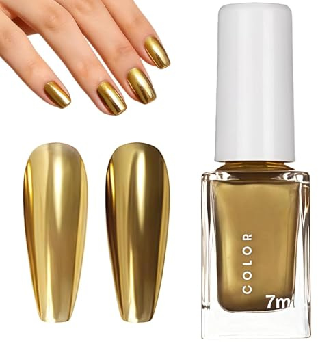 3D Mirror Metallic Gold Nail Polish - Quick Dry Chrome Effect, Breathable Non Toxic Formula for French Manicure, No Nail Lamp Required, 1PCS