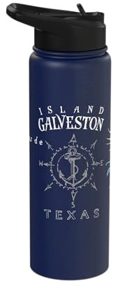 Galveston Island Texas Compass Rose Sailing, Beach Stainless Steel Insulated Water Bottle