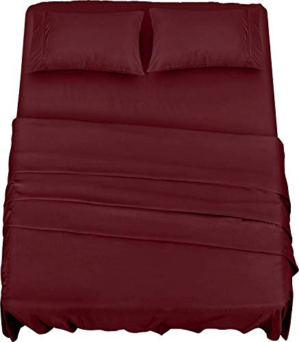 Utopia Bedding Juego de Sabanas 4 Piezas 150x200 - Poliéster Microfibra Cepillada - Oeko-Tex Certificado - Sábana Bajera, Sábana Plana y 2 Fundas de Almohada 50x75 (Cama 150, Burdeos)