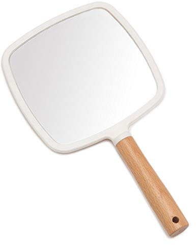 YEAKE Handspiegel mit Griff für Make-up, kleiner, niedlicher Holz-Handspiegel zum Rasieren, mit Loch, einseitig, tragbar, Reise-Kosmetikspiegel für Damen und Herren (quadratisch)