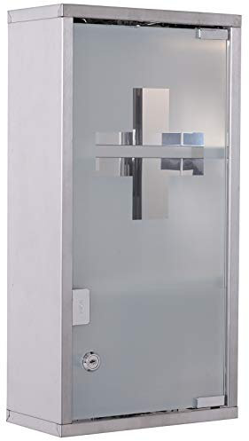 HOMCOM Medizinschrank Arzneischrank abschließbarer Apothekerschrank Erste-Hilfe-Schrank mit 3 Fächer Wandschrank Edelstahl Silber 25 x 12 x 48 cm