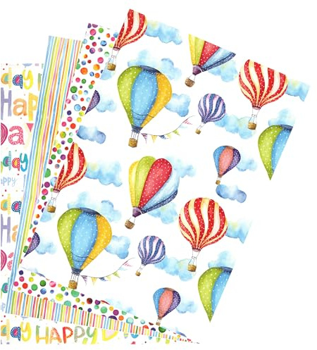 ARKRAFT 4 fogli set carta da regalo formato 90 x 65 cm confezione in carta senza plastica (Colorfull)