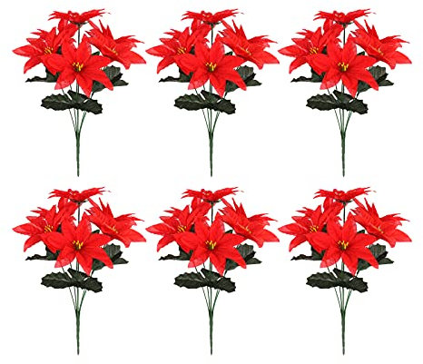 MSUIINT Künstlicher Weihnachtsstern, Rot, 6 Stück, für Zuhause, Garten, Innen- und Außenbereich, Weihnachtsdekoration