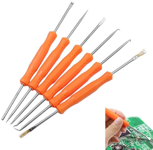 Telituny Herramienta de asistencia para soldadura, 6 paquetes kits ayuda soldadura metal placa de circuito Juego de herramientas de soldadura precisa cepillo raspador tenedor gancho punzón(naranja)