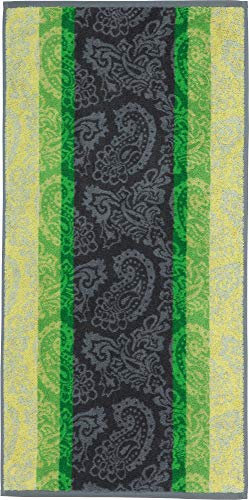 Erwin Müller Walk-Frottier Handtuch Paisleymuster grün Größe 50x100 cm - schnell trocknend und extra saugstark, praktisch durch beidseitige Schlaufen, 100% Baumwolle