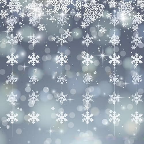 Adorno Hillylolly 6 Pcs Guirnalda Copos de Nieve, 1.9 m, Decoracion Copos Nieve Navidad, Papel, para Techo Árboles Ventana Pared