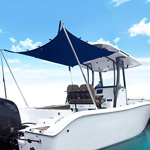 TeBaisea Boat Sun Shade Kit Boat Canopy, T-Top Boat Cover with Stainless Steel Telescopic Rod Foldable, High-Tech Polyester Fiber, Anti-Ultraviolet Dark Blue(70×82×59)
