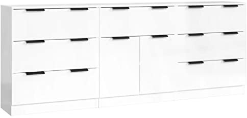 vidaXL Sideboard 3-TLG. Kommode Anrichte Schrank Beistellschrank Mehrzweckschrank Standschrank mit Schubladen Türen Hochglanz-Weiß Holzwerkstoff