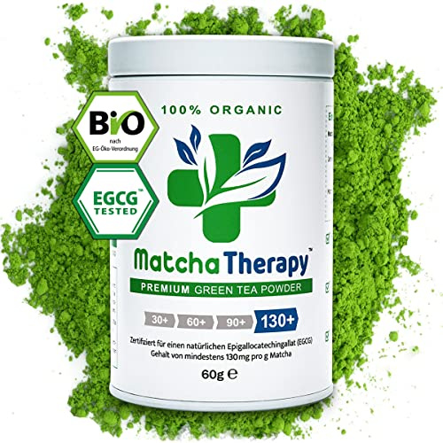 MatchaTherapy 130+ | ORGANIC Matcha Tea Powder | 60g | At least 130mg/g tested EGCG Catechin Content | Supports Immune System & Energy Levels | Ceremonial Grade | Green Tea from Japan