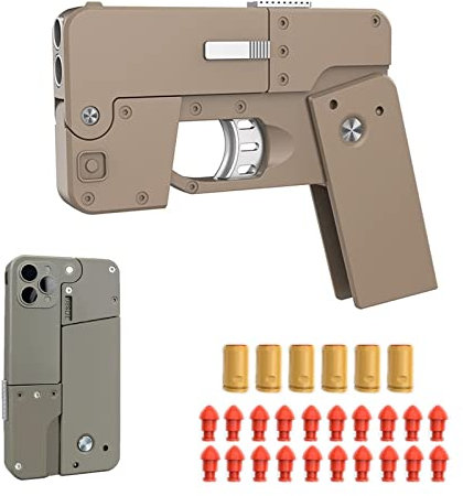 Klappbares Handy Spielzeugpistole, Schaumstoff Blaster Pistole - Halbautomatische Repetierpistole mit 6-Korn-Gehäusen und 20-Korn-Sprengköpfen, für Jungen ab 6 Jahren-Sand