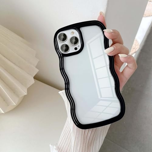 UEEBAI Case for iPhone 12 iPhone 12 Pro Case 6.1 inch, Clear Cute Simple Wave Frame Curvy Slim Fit Shockproof Protective Phone Bumper Cover Translucent Soft Pretty Anti-Scratch TPU Case - Black