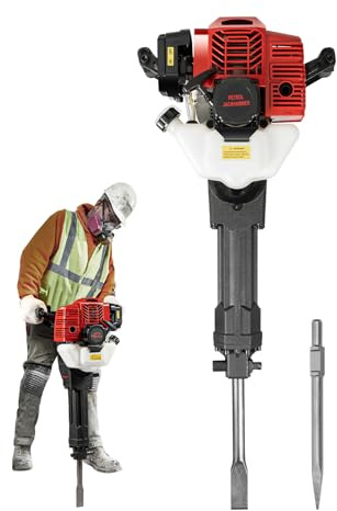 Rivningshammare 1 900 W, 52 CC 2-takts bensin kroshammare med 1 500 BPM, 20–55 J slagenergi för betongkrossning, borrhammare, betonghammare, stämhammare med 2 borrar