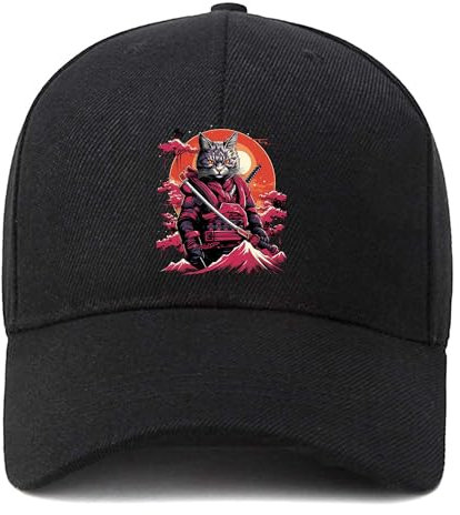 EDGMM Baseballkappe Unisex Dad Cap Erwachsene Athleisure Cap Verstellbar, Japanische Samurai-Katze, Einheitsgr��e
