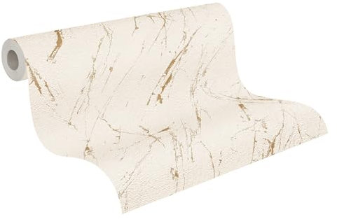A.S. Création Vliestapete 10,05 m x 0,53 m - Putzoptik mit goldenen Details Beige, Gold, Metallic - Metallic Tapete Made in Germany - 393364