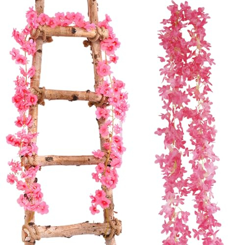 QYEHF Ghirlanda Fiori Artificiali, 2 m, Fiori di Lilla Finti, Ghirlanda di Fiori Lilla Artificiali Seta Fiori Finta Piante Sospese per Matrimonio Feste Giardino Casa Muri Decorazione (Rosa)