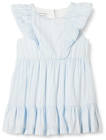 Amazon Essentials Vestido tejido con volantes Niña, Azul Claro Rayas, 9 años