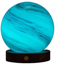 Gingko Design AstraGlass Light - Lámpara ambiental LED hecha a mano con base de madera, decoración única para el hogar y el escritorio