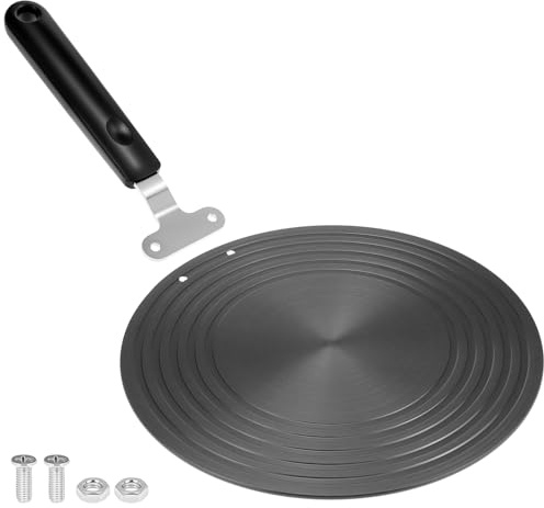 QWORK® Piastra Adattatore per induzione, 24 cm Nero Adattatore induzione a Disco Piatto con Manico Rimovibile, per Piani Cottura a induzione e a Gas