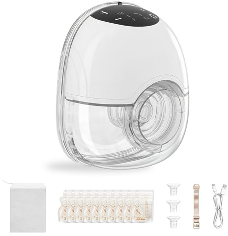 TOPCHANCES Tiralatte a mani libere, tiralatte indossabile elettrico, 4 modalità, 12 livelli, 45 dB, pompa wireless ultra silenziosa, con 10 sacchetti per il latte e flangia da 17/19/21/24 mm, senza
