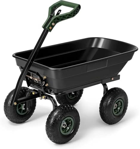 Generico Carrello da Giardino con carriola da 4 Cu Ft, capacità 660 libbre, con Attacco for Trattore ATV con Maniglia 2 in 1 e 10 Ruote for Tutti i Terreni