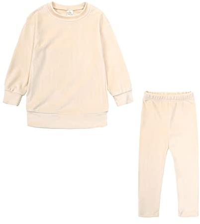 Generisch 2026 Conjunto de sudadera unisex de manga larga para niños pequeños, cálido, forro polar, tops de pantalones, trajes de invierno para bebé, beige, 1-2 años