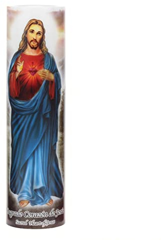 Stonebriar LED Saint Prayer Candle — Automatic Timer, Flameless Candle for Prayer, Memorials & Religious Décor, Jesus, 8